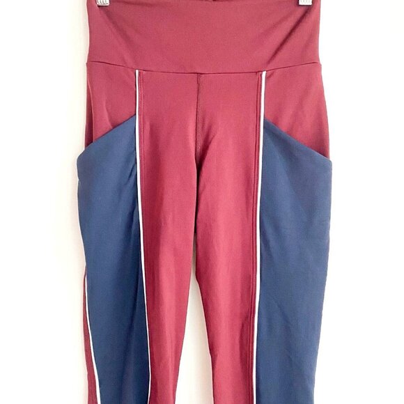 Michi Burgundy Navy Blue Colour block Media Pocket Leggings XS - Picture 2 of 5